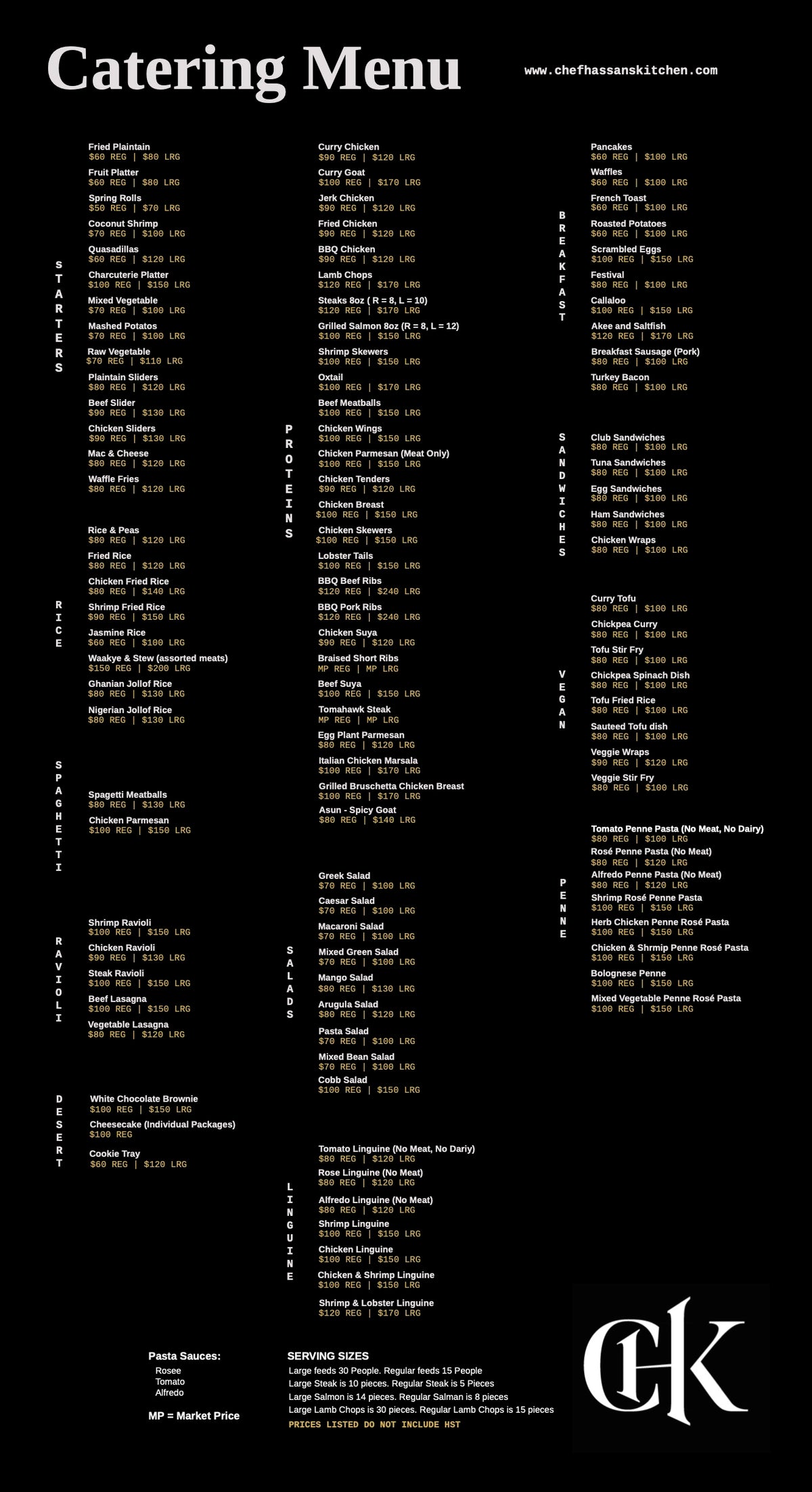 The full Chef Hassan's Kitchen catering menu