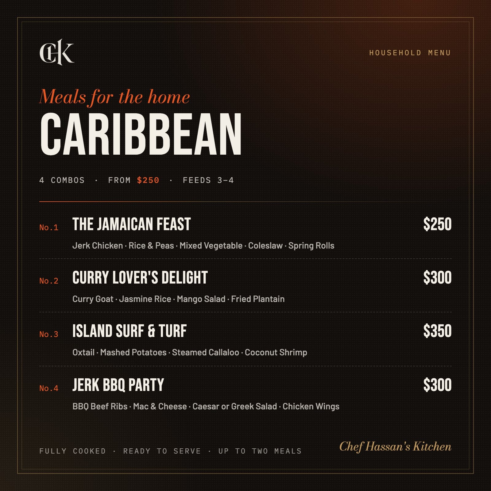 Caribbean Style Meals menu card