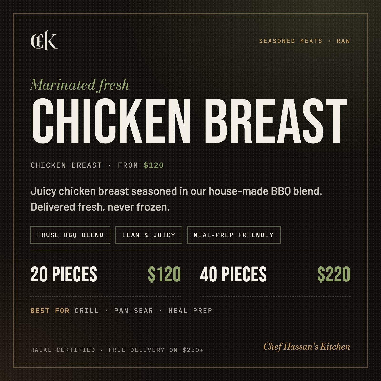 Halal Chicken Breast (Raw) (3-4 lbs each) menu card