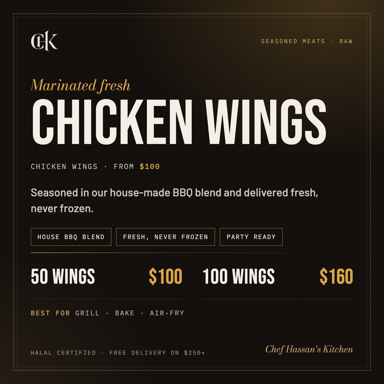 Halal Chicken Wings (Raw) menu card