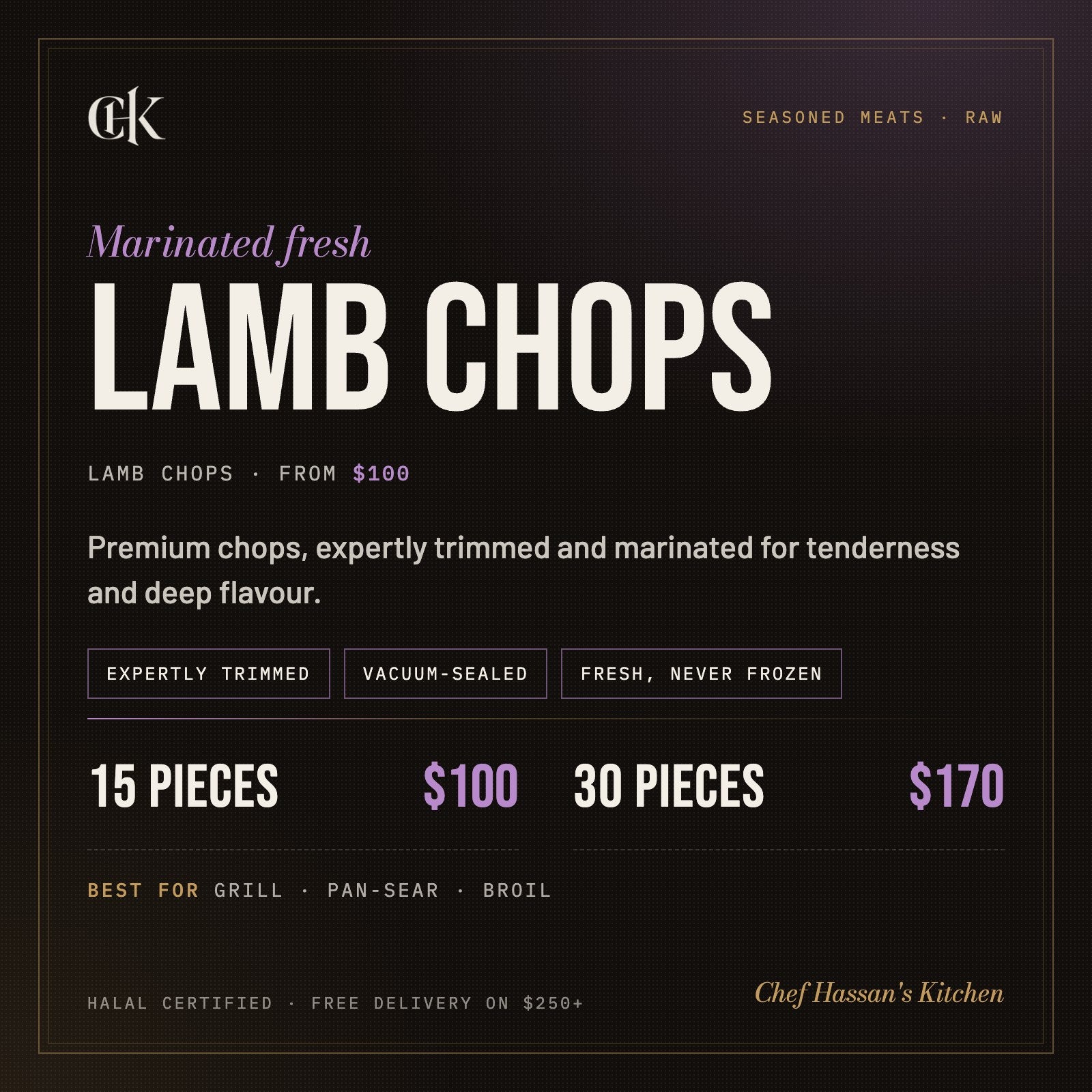 Halal Lamb Chops (Raw) menu card