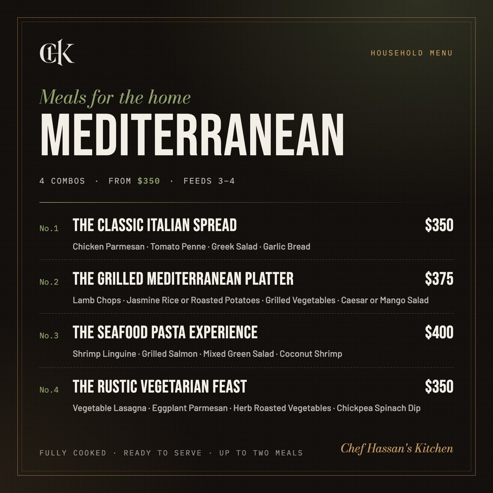 Mediterranean Style Meals menu card