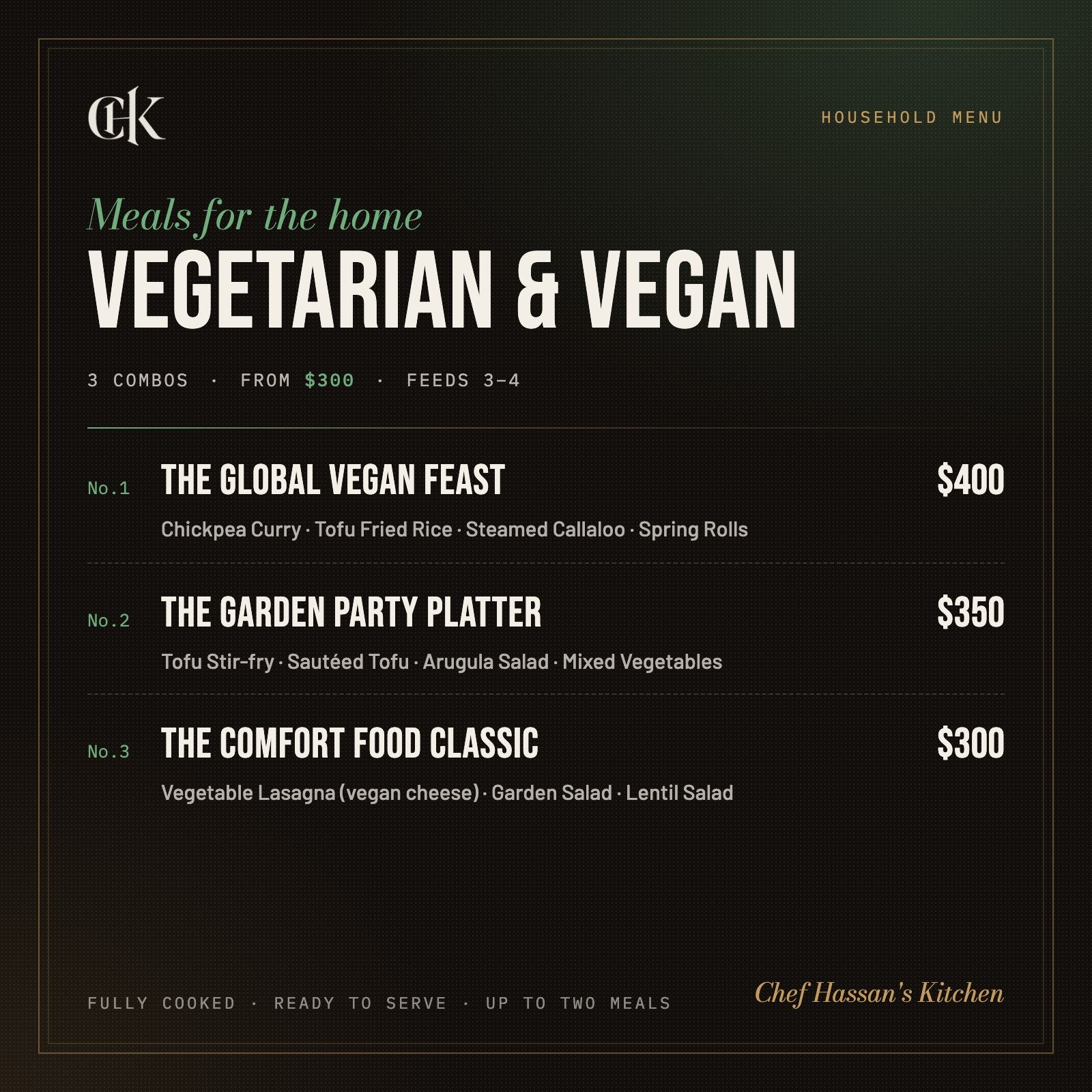 Vegetarian & Vegan Meals menu card